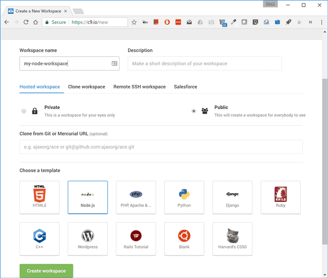 c9 node env